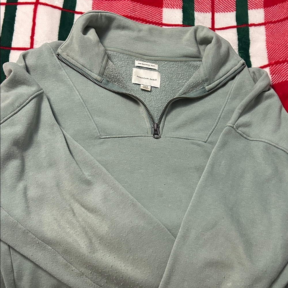American Eagle Green Quarter-Zip Sweater
